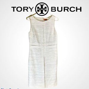 Tory Burch Cream Striped Midi Dress